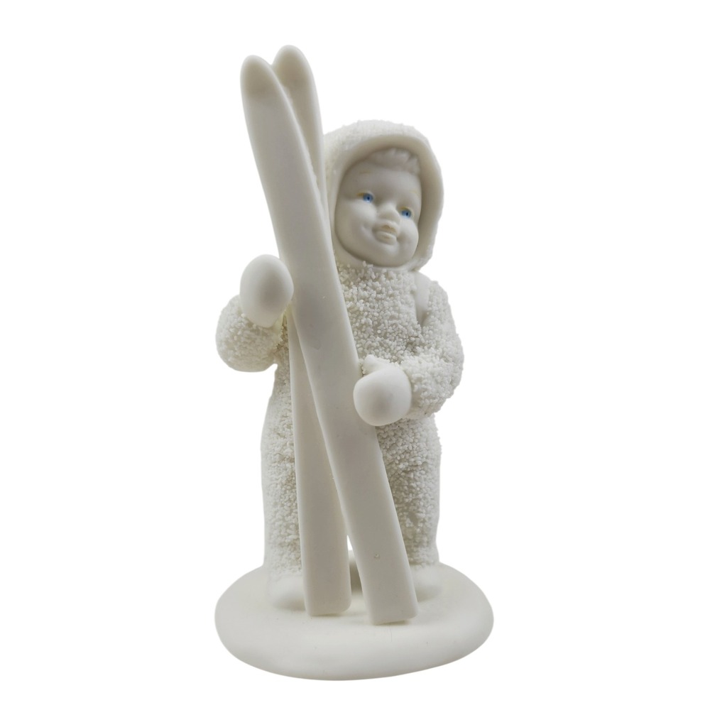Department 56 Snowbabies Figurine Child with Skis White Bisque Porcelain Vintage